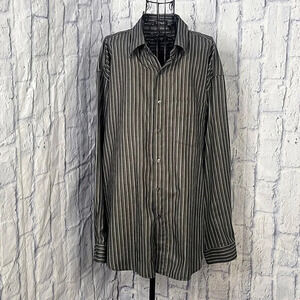 VAN HEUSEN Black/Gray/White Striped Men's Dress‎ Shirt 17-17 1/2 XL